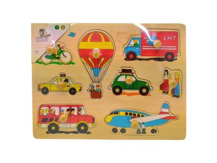 BABU - Dřevěná vkládačka dopravní prostředky s úchytem