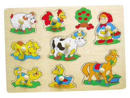 BABU - Dřevěná vkládačka s úchyty farma 9 dílů