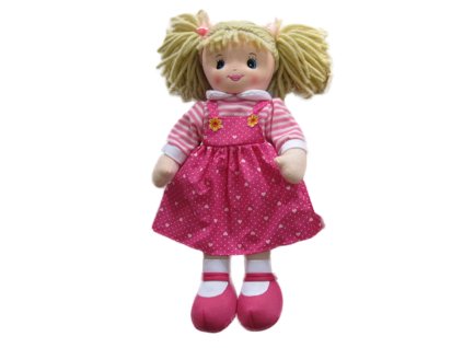 Panenka látková 30 cm tmavě růžové šatičky s růžovými rukávy