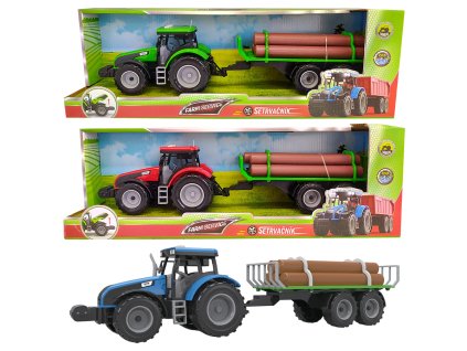FARM SERVICE - Traktor s valníkem na dřevo se zvuky a světly