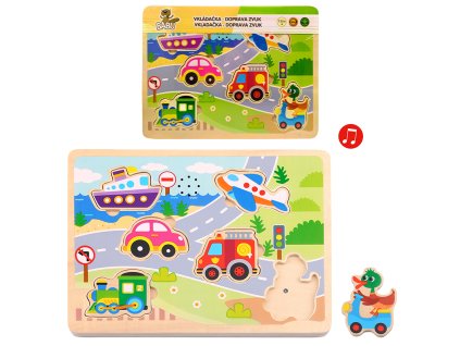 BABU - Dřevěná vkládačka dopravní prostředky se zvukem L064