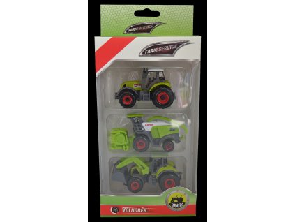 FARM SERVICE - Set zemědělských strojů: traktor, kombajn, traktor s čelním nakladačem 1:64