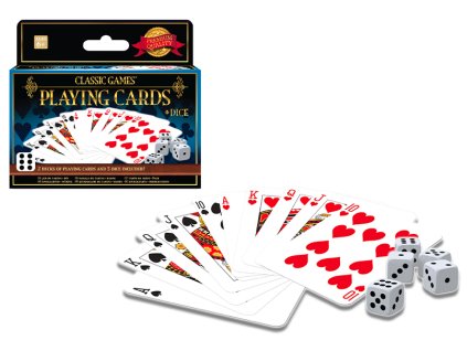Klasické hry – 2 balíčky hracích karet a 5 kostek