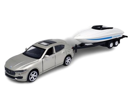 Kovový model - 1:43 Maserati Levante SUV s přívěsem-člun