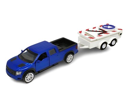 Kovový model - 1:52 Ford F-150 SVT Raptor se silničním výstražným vozíkem