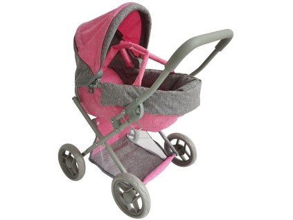 Dětský kočárek hluboký - růžovo-šedý