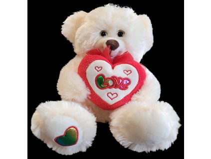 PLYŠÁKOV - Medvěd se srdcem a mašlí bílý 25 cm