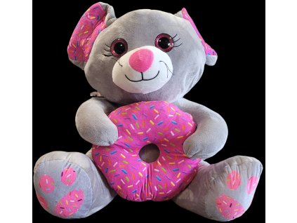 PLYŠÁKOV - Šedá myška s donutem 45 cm