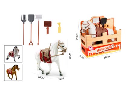 Kůň ve stáji s příslušenstvím 7ks - více druhů