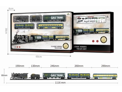 Set železnice - Parní lokomotiva s vagóny a příslušenstvím