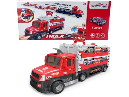 Hasičský TRUCK 2v1 se světlem a zvukem a 6 auty
