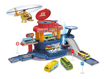 Velký SET garáž 32 ks s autem měnící barvu a letadlem