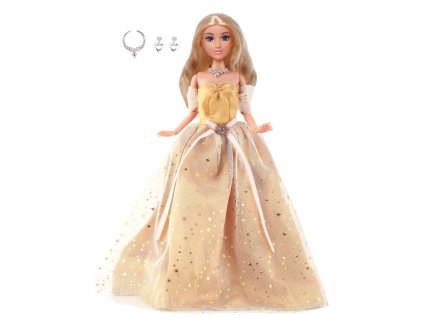 Módní panenka ve společenských šatech - dlouhé zlaté