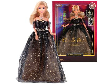 Módní panenka ve společenských šatech - dlouhé černé