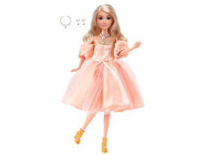 Módní panenka ve společenských šatech - krákté růžové