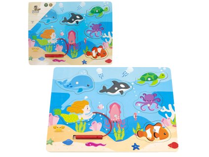 BABU - Dřevěné puzzle s prutem mořský svět