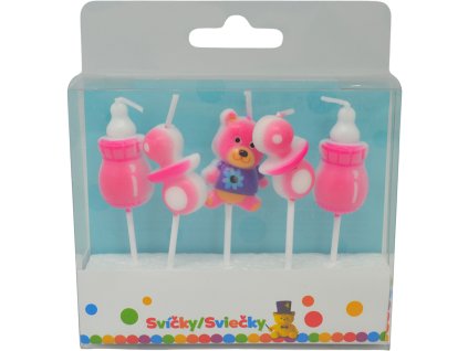 Narozeninová svíčka Baby Girls a držákem 5ks