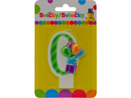 Narozeninová svíčka s balónky a číslem 0.