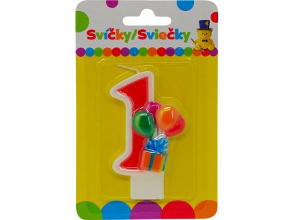 Narozeninová svíčka s balónky a číslem 1.