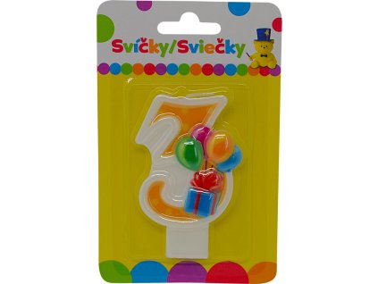 Narozeninová svíčka s balónky a číslem 3.
