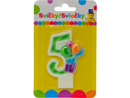 Narozeninová svíčka s balónky a číslem 5.