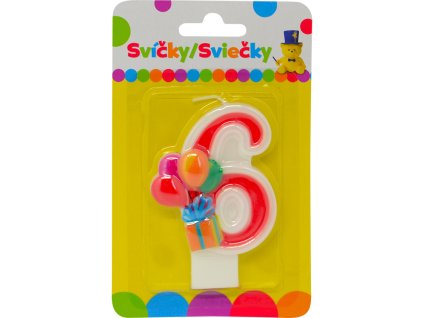 Narozeninová svíčka s balónky a číslem 6.
