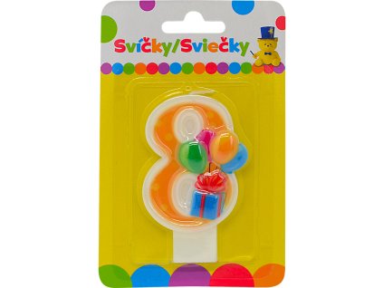 Narozeninová svíčka s balónky a číslem 8.