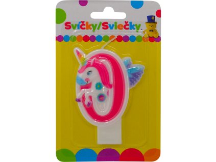 Narozeninová svíčka s JEDNOROŽCEM a číslem 0.