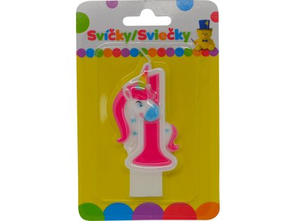 Narozeninová svíčka s JEDNOROŽCEM a číslem 1.