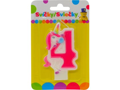 Narozeninová svíčka s JEDNOROŽCEM a číslem 4.