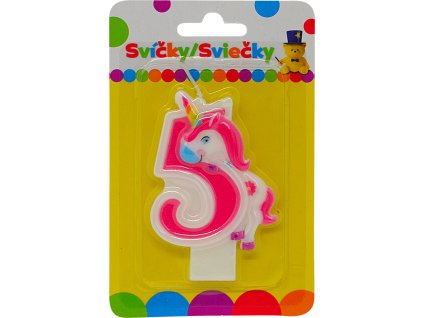Narozeninová svíčka s JEDNOROŽCEM a číslem 5