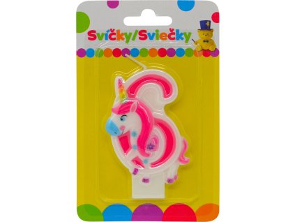 Narozeninová svíčka s JEDNOROŽCEM a číslem 6.
