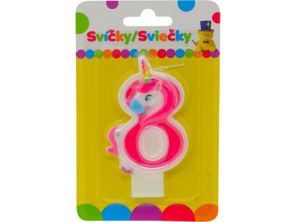 Narozeninová svíčka s JEDNOROŽCEM a číslem 8.