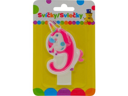 Narozeninová svíčka s JEDNOROŽCEM a číslem 9.
