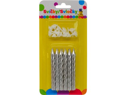Narozeninová JUMBO svíčka metalická stříbrná se třpytkami 12ks