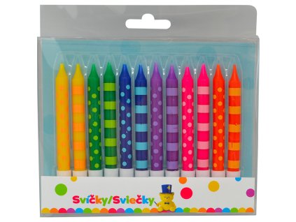 Narozeninová svíčka 8 cm Puntíky a pruhy 12ks