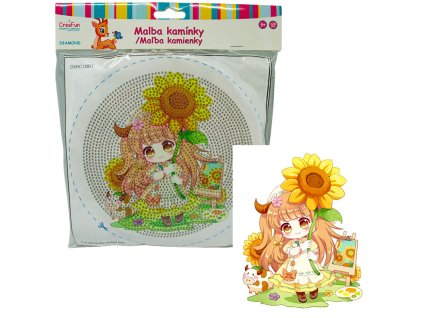 Diamantové malování s rámem - Panenka a slunečnice 20 cm