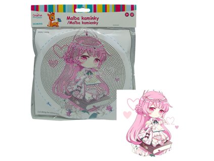 Diamantové malování s rámem - Panenka v růžovém 20 cm