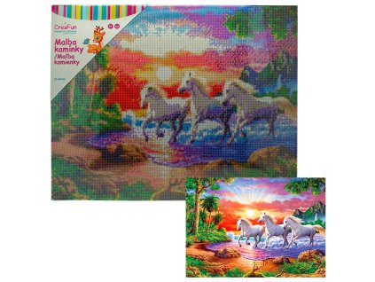 Diamantové malování - Koně a západ slunce 40 x 50 cm