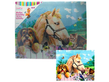 Diamantové malování - Kůň, pes a kočka 40 x 50 cm