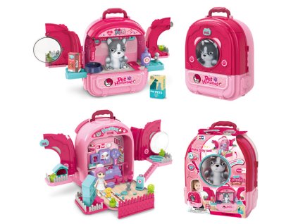 Zvířecí nemocnice v batohu Pes 3v1 růžová