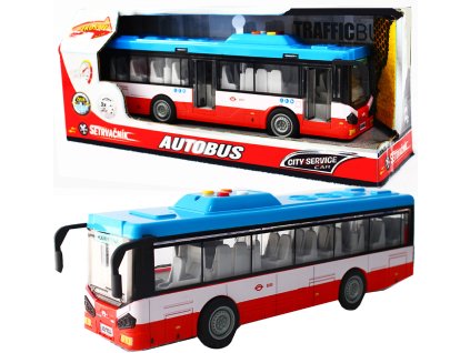 Městský autobus na setrvačník s osvětlením a zvukem - červený