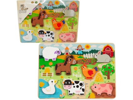 BABU - Dřevěné vkládací puzzle malá FARMA