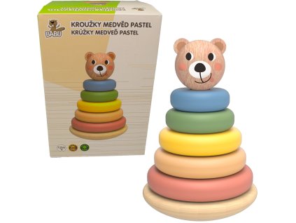 BABU - Skládací pyramida pastelové kroužky MEDVĚD