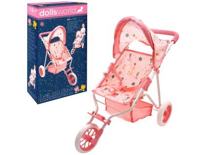 Dolls World - Luxusní tříkolový skládací kočárek pro panenky 56 cm
