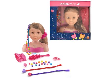 Dolls World - Česací hlava Ashley - brunetka 21 cm