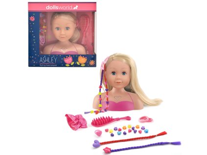 Dolls World - Česací hlava Ashley - blondýnka 21 cm