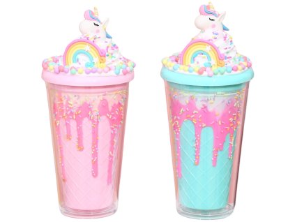 Kelímek s víčkem a brčkem Duhový jednorožec 480ml - více variant