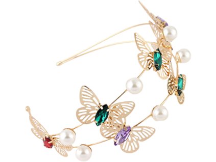 PINK - Dvojitá čelenka MOTÝL s drahokamy