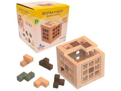 Hlavolam - Kostka v kleci dřevěný hlavolam
